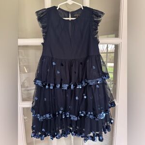 J. Crew Crewcuts size 5 girls black plaids holiday dress tulle navy blue sparkle